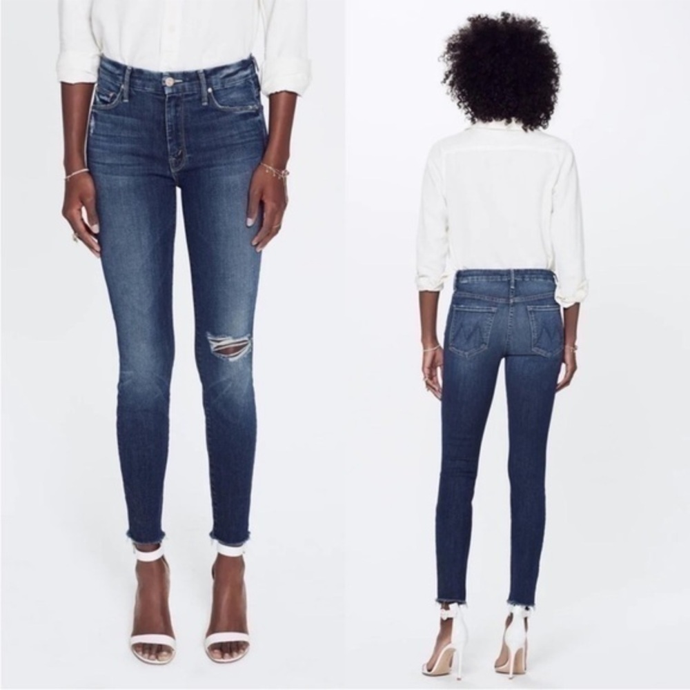 MOTHER ❤️ High Waisted Looker Ankle Fray, Dark “Close to the Edge” Wash, EUC, 29